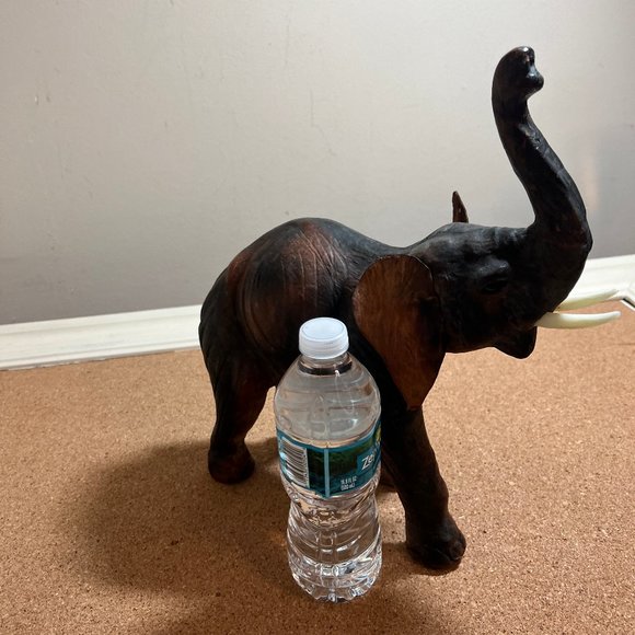 Vintage Leather Wrapped Elephant Table Top Sculpture - Picture 10 of 10